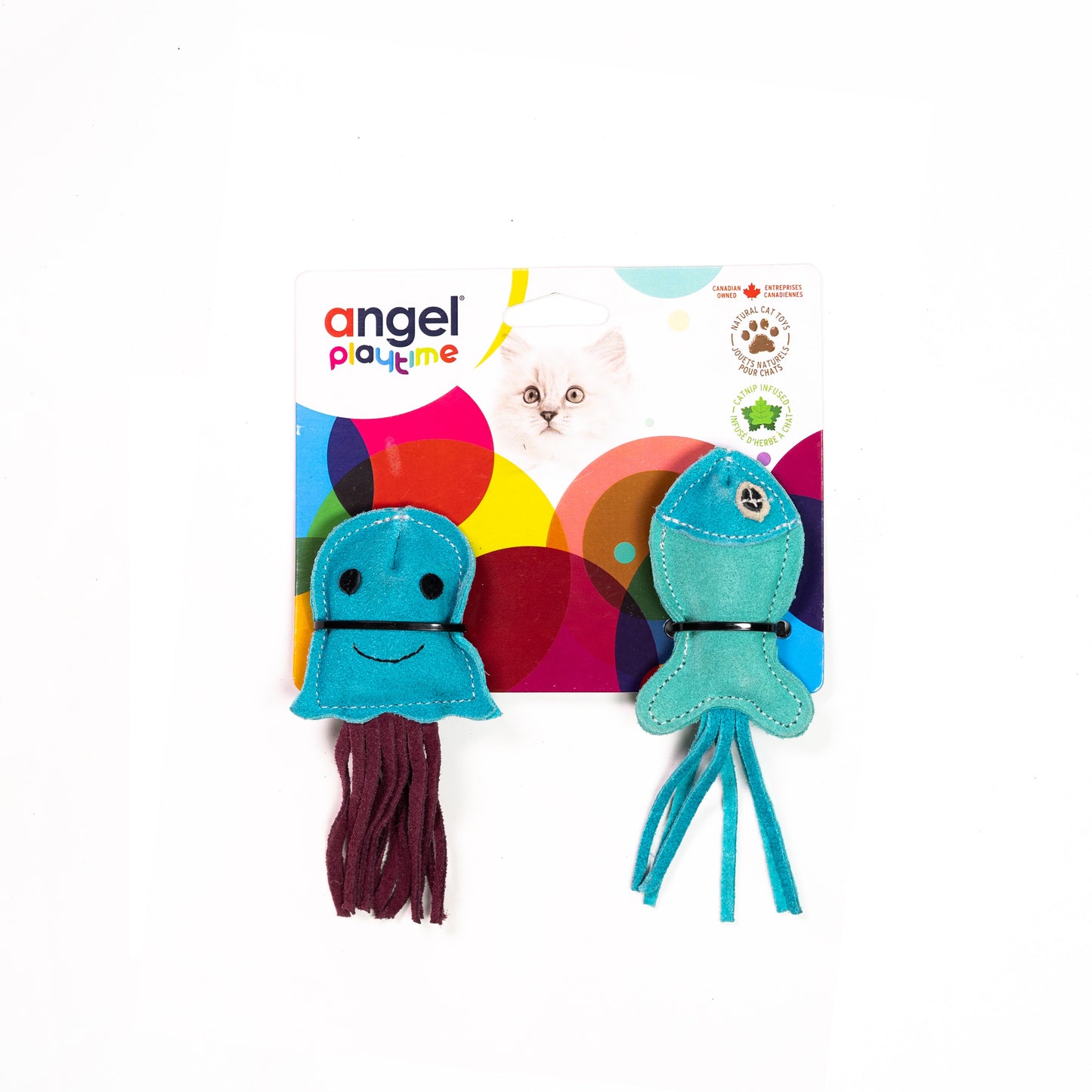 Cat toy set with fish and jellyfish design