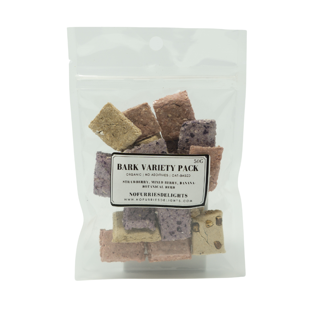 Bag of assorted small animal treats labeled 'Bark Variety Pack'