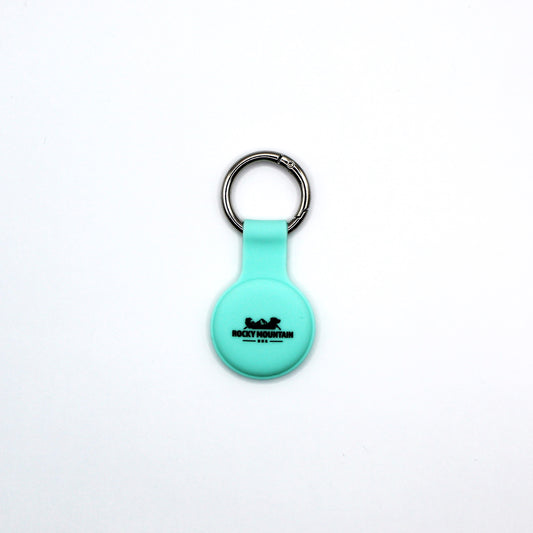 Turquoise keychain with round holder and logo