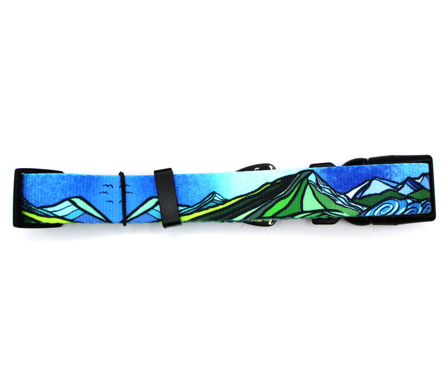 Colorful mountain landscape design dog collar