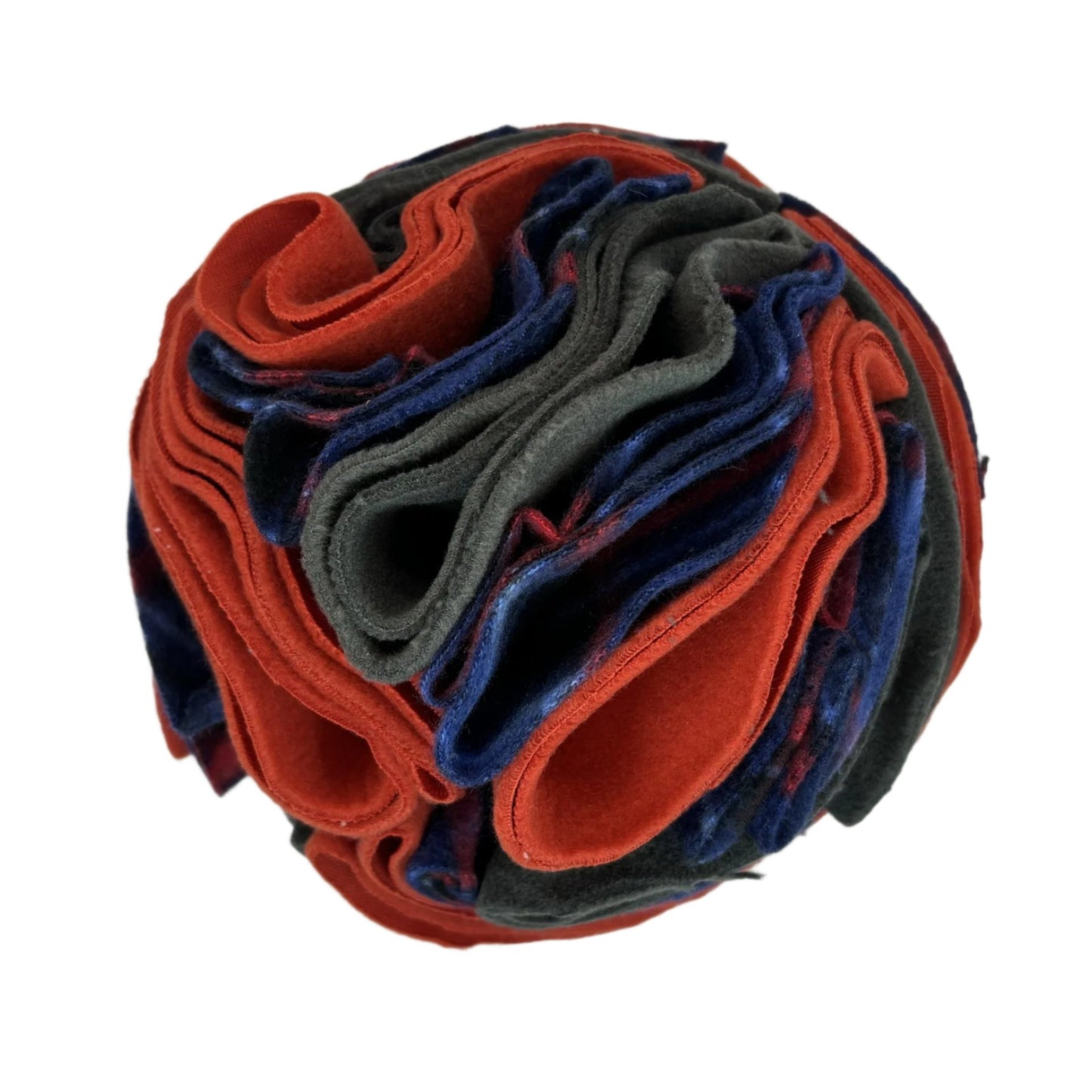 One snuffle ball with many fabric folds to hide treats
