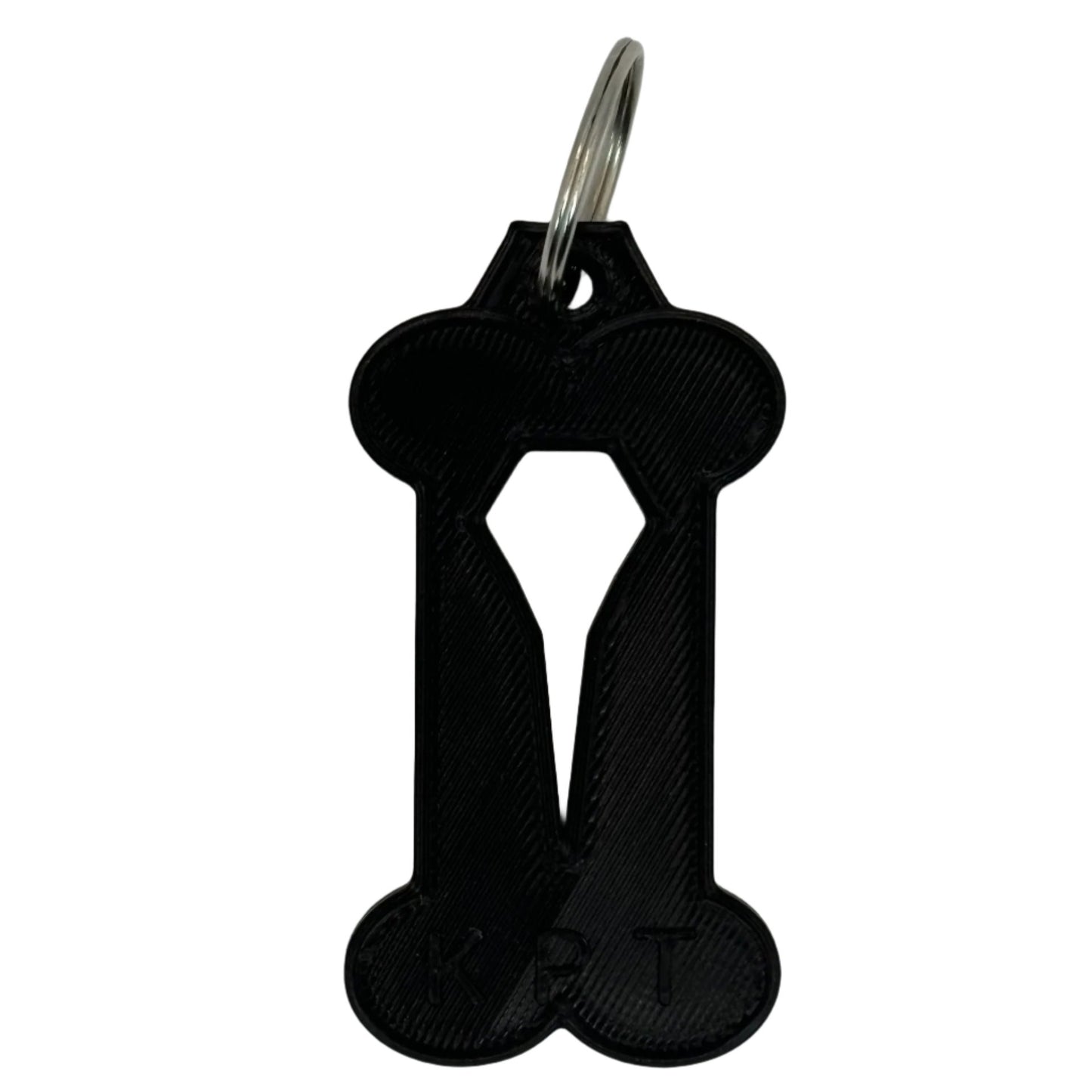 Bone shaped keychain with hole in middle to hold used poop bags