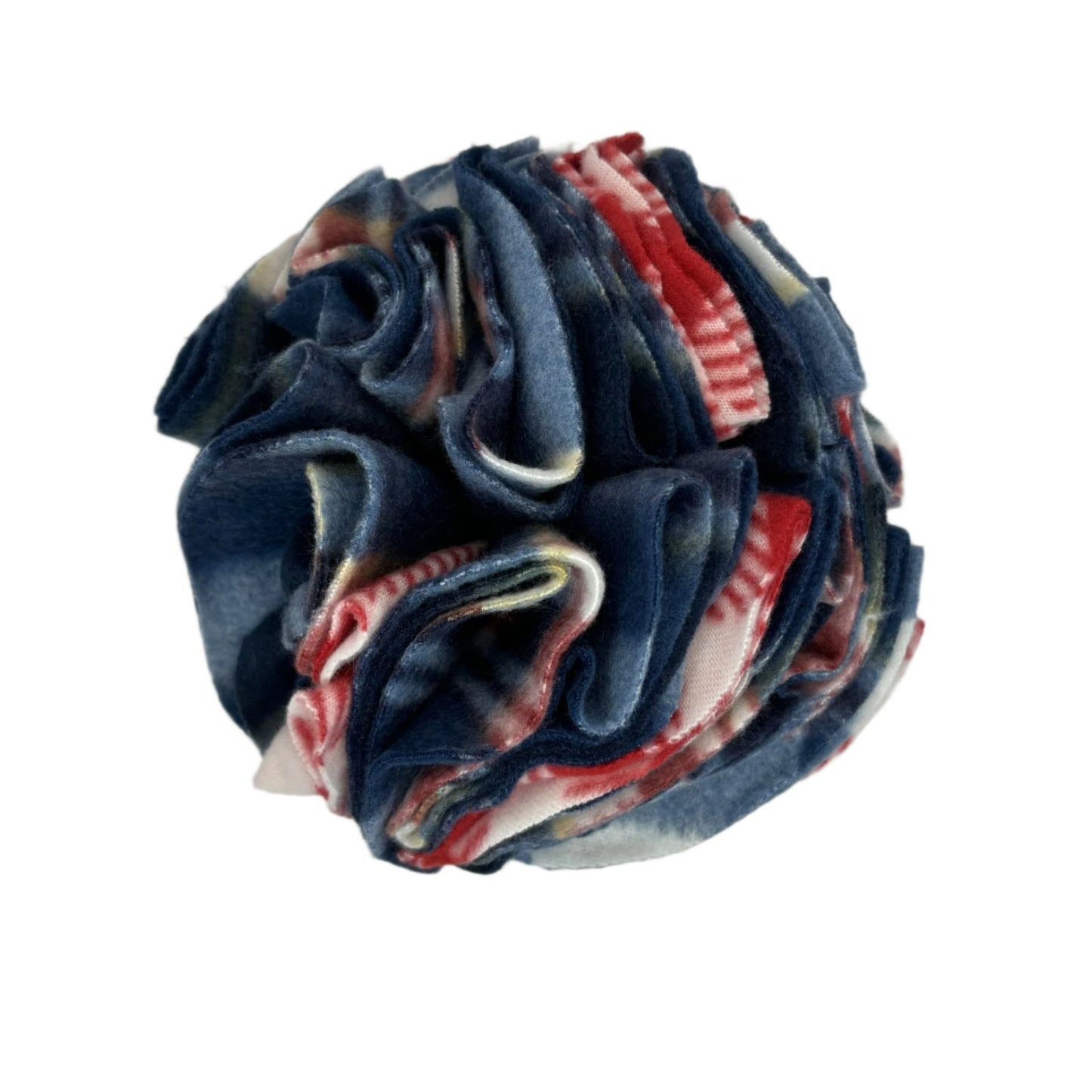 One snuffle ball with many fabric folds to hide treats